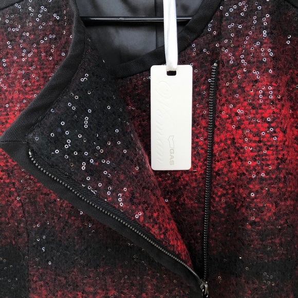 Gas Jeans Blazer Wool Blend Sequin Knit Zip | L - Picture 6 of 13